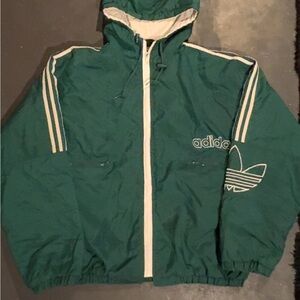 Vintage 1990s Adidas Forest Green Windbreaker with White Trim